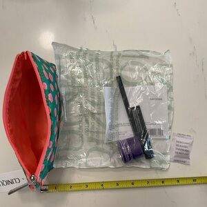NWT Clinique Cosmetic Pouch with travel size mascara, eyeliner & eye cream